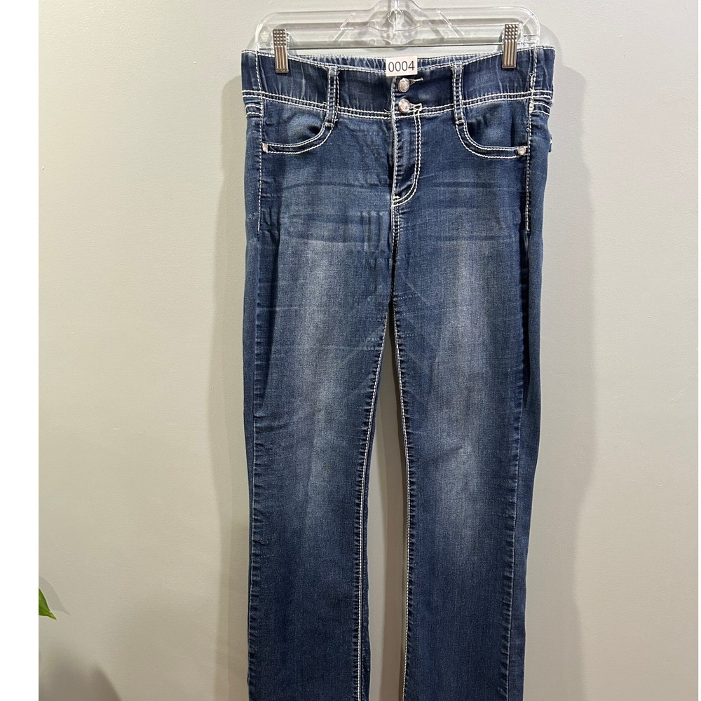 Apt 9 Womens Bootcut Jeans Blue Medium Wash Embroidered Cross Pockets Size 10